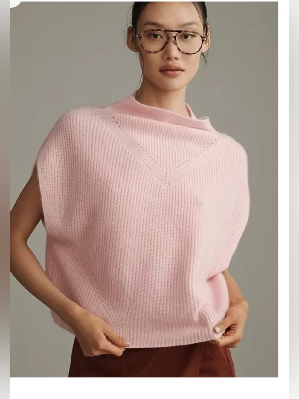 Anthropologie Pink Cashmere Ribbed Knit Sweater